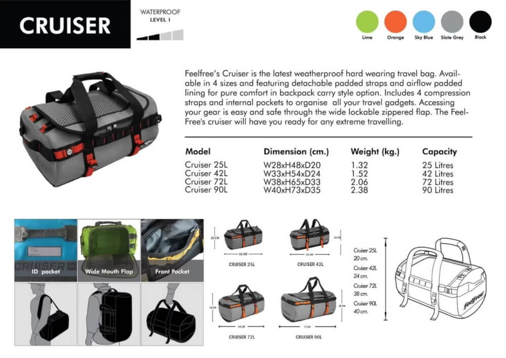 กระเป๋าเดินทางกันน้ำ พรีเมี่ยม FEELFREE CRUISER 72L สี LIME